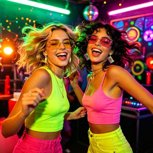 CURASA 80s 90s Neon Earrings For Women 3PCS Colorful Acrylic Earrings Set Lightning Cassette Heart Dangle Design Retro Accessories Jewelry Glow Party Outfit For Halloween Costume Gifts in Kuwait