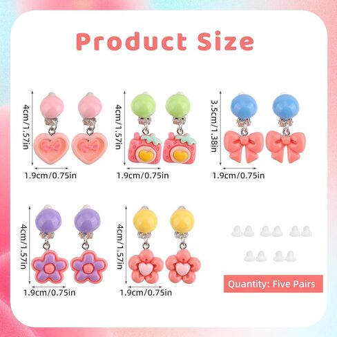 5 Pairs Colorful Clip-On Earrings Set for Girls, Cute Flower Bow Heart & Small Camera Ear Clips No-Pierced Earrings Princess-Style Jewelry for Toddler Girls Gift Daily Wear & Party (5 Styles) in Kuwait
