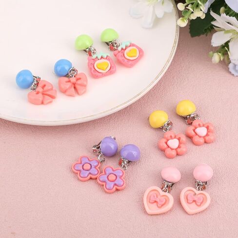 5 Pairs Colorful Clip-On Earrings Set for Girls, Cute Flower Bow Heart & Small Camera Ear Clips No-Pierced Earrings Princess-Style Jewelry for Toddler Girls Gift Daily Wear & Party (5 Styles) in Kuwait