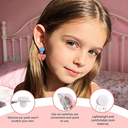 5 Pairs Colorful Clip-On Earrings Set for Girls, Cute Flower Bow Heart & Small Camera Ear Clips No-Pierced Earrings Princess-Style Jewelry for Toddler Girls Gift Daily Wear & Party (5 Styles) in Kuwait