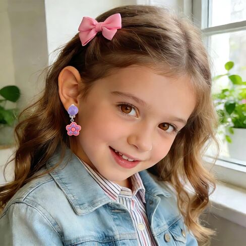 5 Pairs Colorful Clip-On Earrings Set for Girls, Cute Flower Bow Heart & Small Camera Ear Clips No-Pierced Earrings Princess-Style Jewelry for Toddler Girls Gift Daily Wear & Party (5 Styles) in Kuwait