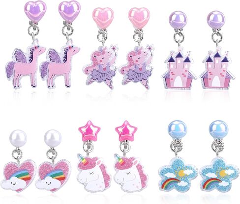 6 Pairs Clip on Drop Dangle Earrings Set for Girls Toddler Kids Child in Kuwait