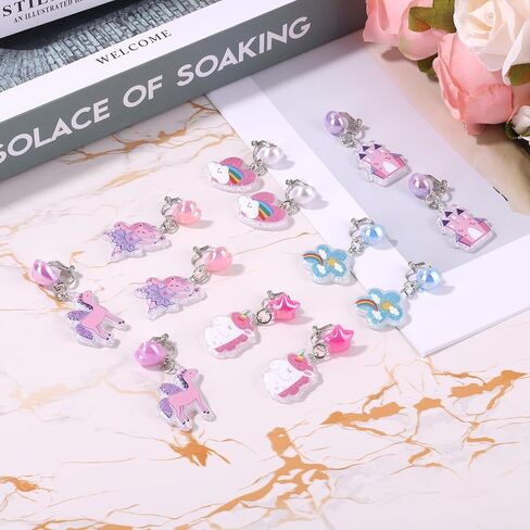 6 Pairs Clip on Drop Dangle Earrings Set for Girls Toddler Kids Child in Kuwait