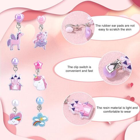 6 Pairs Clip on Drop Dangle Earrings Set for Girls Toddler Kids Child in Kuwait