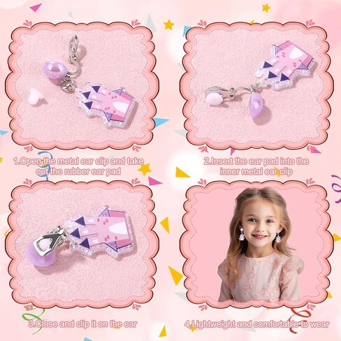 6 Pairs Clip on Drop Dangle Earrings Set for Girls Toddler Kids Child in Kuwait