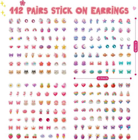 ShyLove 112 Pairs Stick On Earrings - Girls 3D Unicorn Sticker Earrings Gem Stickers Birthday Christmas Gift,Girl Toys Party Favors in Kuwait