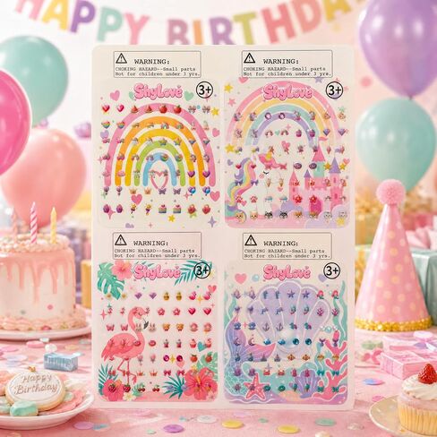 ShyLove 112 Pairs Stick On Earrings - Girls 3D Unicorn Sticker Earrings Gem Stickers Birthday Christmas Gift,Girl Toys Party Favors in Kuwait