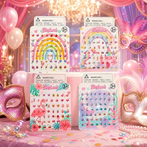 ShyLove 112 Pairs Stick On Earrings - Girls 3D Unicorn Sticker Earrings Gem Stickers Birthday Christmas Gift,Girl Toys Party Favors in Kuwait