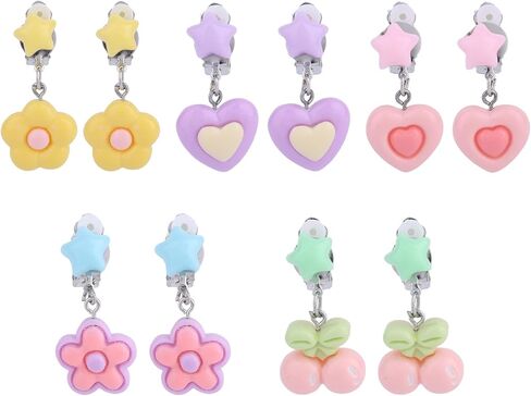 Mikovivi 5 Pairs Kids Clip On Earrings for Girls Accessories(5 Styles) in Kuwait