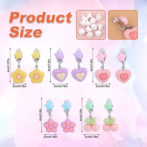 Mikovivi 5 Pairs Kids Clip On Earrings for Girls Accessories(5 Styles) in Kuwait