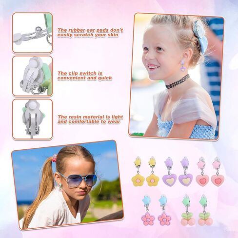 Mikovivi 5 Pairs Kids Clip On Earrings for Girls Accessories(5 Styles) in Kuwait