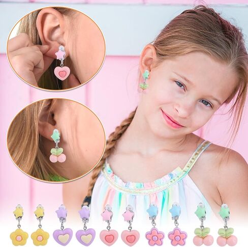 Mikovivi 5 Pairs Kids Clip On Earrings for Girls Accessories(5 Styles) in Kuwait