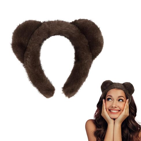 Plush Bear Ears Headband Fluffy Animal Hair‑Hoop for Halloween Party in Kuwait