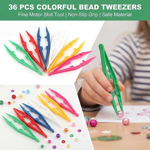 LZQMRVAK 36 Pack Plastic Craft Tweezers, Colorful Bead Tweezers for DIY Bead Jewelry Making and Crafts, Fuse Beads Pickup Tool, Assorted Colors, 6 Colors with 6 Each in Kuwait