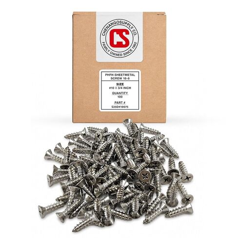 #10 X 3/4" Stainless Phillips Flat Head Sheetmetal Screw (1/2" to 2" in Listing) 100 Sheet Metal Screws, 82 Degrees (#10 x 3/4") in Kuwait