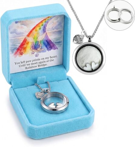Pet Fur Keepsake Locket, Dog Memorial Necklace for Hair,Rainbow Bridge Gift in Kuwait