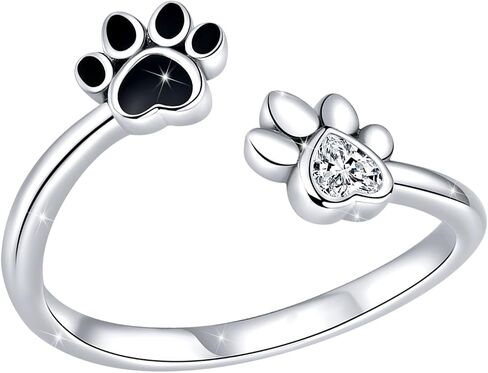 Adjustable Paw Print Ring Sterling Silver Plated Open Cat Dog Pet Memorial Statement Rings Knuckle Bands Style Dainty Jewelry Gifts for Women Daughter Mom in Kuwait