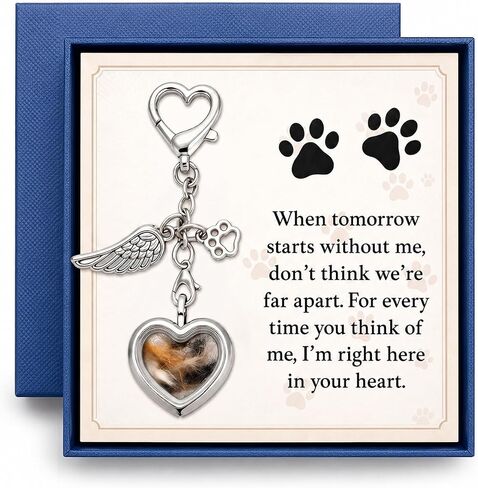 Pet Fur Keepsake Sympathy Gift, Dog Cat Memorial Locket Keychain with Card & Gift Box, Pet Remembrance Bereavement Gift for Loss of Dog Cat, Comfort Gift for Pet Owners in Kuwait