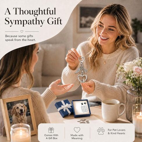 Pet Fur Keepsake Sympathy Gift, Dog Cat Memorial Locket Keychain with Card & Gift Box, Pet Remembrance Bereavement Gift for Loss of Dog Cat, Comfort Gift for Pet Owners in Kuwait