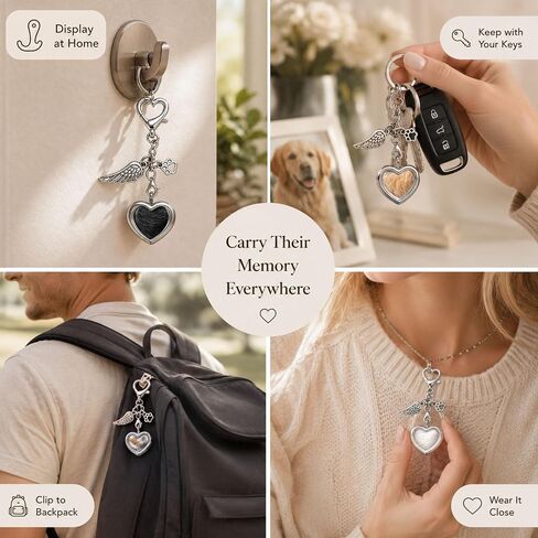 Pet Fur Keepsake Sympathy Gift, Dog Cat Memorial Locket Keychain with Card & Gift Box, Pet Remembrance Bereavement Gift for Loss of Dog Cat, Comfort Gift for Pet Owners in Kuwait