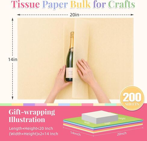 Simetufy 200 Sheets 14"x20" Tissue Paper for Gift Bags, 20 Pastel Colors in Kuwait