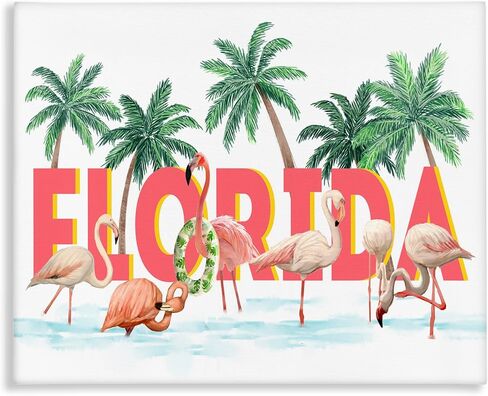 Stupell Industries Florida Flamingo Pool with Green Tropical Palms Canvas Wall Art in Kuwait