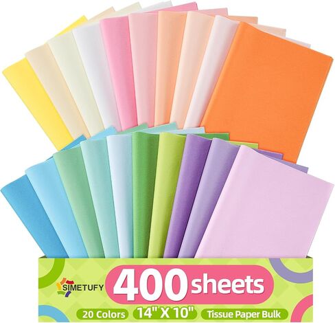 Simetufy 400 Sheets 14"x10" Tissue Paper for Gift Bags, 20 Pastel Colors in Kuwait