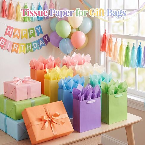 Simetufy 400 Sheets 14"x10" Tissue Paper for Gift Bags, 20 Pastel Colors in Kuwait
