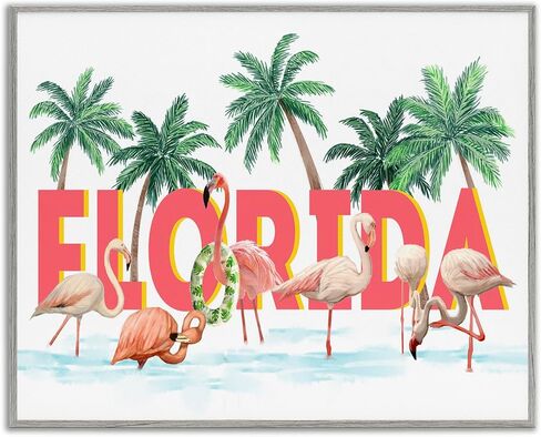 Stupell Industries Florida Flamingo Pool with Green Tropical Palms Framed Wall Art in Kuwait