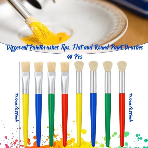 48 Pcs Paint Brushes for Kids Bulk Paintbrushes Set Large Chubby Round and Flat Brushes for Acrylic Painting Oil Watercolor Washable Paint in Saudi Arabia
