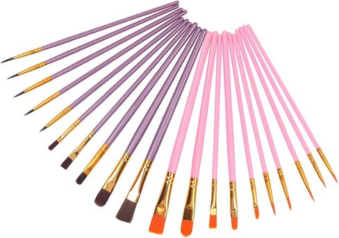 20 Pcs Paint Brush Set Nylon Paint Brushes, for Oil, Watercolor, Gouache, Face Painting, Draw Artists and Beginners, Pink and Purple in Kuwait