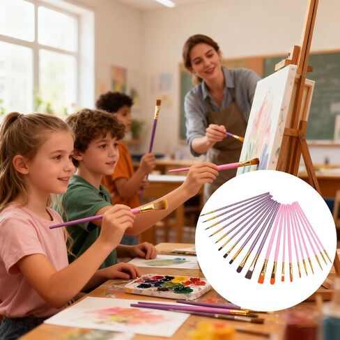 20 Pcs Paint Brush Set Nylon Paint Brushes, for Oil, Watercolor, Gouache, Face Painting, Draw Artists and Beginners, Pink and Purple in Kuwait