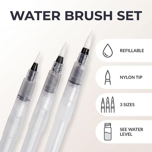 3 Pcs White Water Coloring Brush Pens,Useful and Practical Aqua Pen Brush for Watercolor Painting, Water Soluble Pencil, Markers, Solid Colors or Powdered Pigment 12cm,Paintbrush Sets Art Supplies in Kuwait