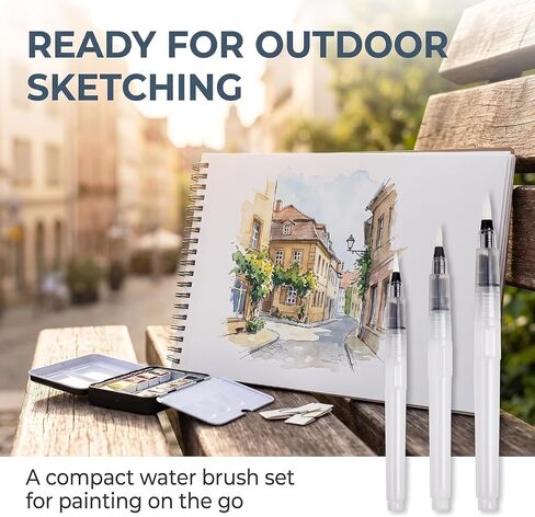 3 Pcs White Water Coloring Brush Pens,Useful and Practical Aqua Pen Brush for Watercolor Painting, Water Soluble Pencil, Markers, Solid Colors or Powdered Pigment 12cm,Paintbrush Sets Art Supplies in Kuwait
