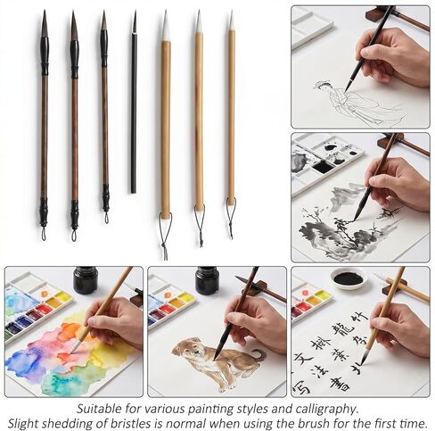 7 Pcs Traditional Writing Painting Brushes Chinese Calligraphy Brush Set Flower Bird Line-Drawing Brush Drawing Watercolor Ink Brushes for Beginners Artists Professional in Kuwait