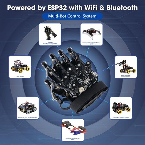 ESP32 Motion-Sensing Glove Supports Arduino, ACECode & Python，DIY Robotic Mechanical Hand STEM Toy Starter Kit Five Fingers Arm for Robot Kit Control, Science/Coding/Programming Set in Kuwait
