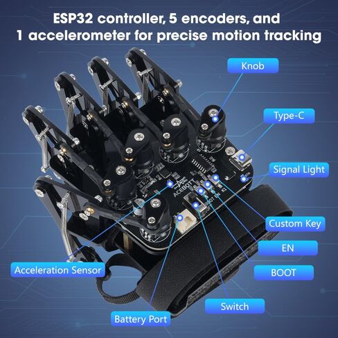ESP32 Motion-Sensing Glove Supports Arduino, ACECode & Python，DIY Robotic Mechanical Hand STEM Toy Starter Kit Five Fingers Arm for Robot Kit Control, Science/Coding/Programming Set in Kuwait