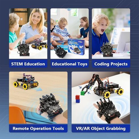 ESP32 Motion-Sensing Glove Supports Arduino, ACECode & Python，DIY Robotic Mechanical Hand STEM Toy Starter Kit Five Fingers Arm for Robot Kit Control, Science/Coding/Programming Set in Kuwait