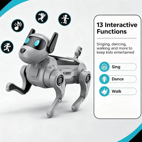 Robot Dog, DIY Voice Control Robot Dog Assembly Kit, 13 Fun Interactive Functions Robots Dogs, Movable Limbs, Singing Dancing Walking, Grey in Kuwait