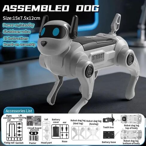Robot Dog, DIY Voice Control Robot Dog Assembly Kit, 13 Fun Interactive Functions Robots Dogs, Movable Limbs, Singing Dancing Walking, Grey in Kuwait