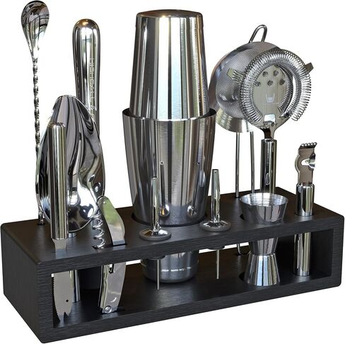 Highball & Chaser 13-Piece Boston Cocktail Shaker Set Stainless Steel Mixology Bartender Kit With Stand For Home Bar Cocktail Set | Laser Engraved Cocktail Tools | Plus E-Book with 30 Cocktail Recipes in Saudi Arabia
