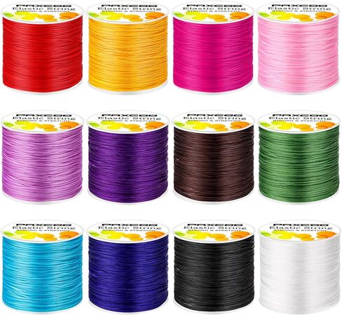 PAXCOO 12 Rolls Elastic String for Bracelets, Stretch Magic Elastic String Bead Cord Jewelry Thread for Bracelet, Necklaces, Clay Beads, Pony Beads (Assorted Colors) in Saudi Arabia