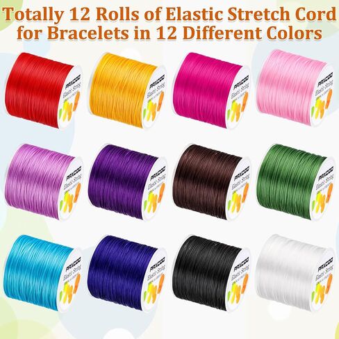 PAXCOO 12 Rolls Elastic String for Bracelets, Stretch Magic Elastic String Bead Cord Jewelry Thread for Bracelet, Necklaces, Clay Beads, Pony Beads (Assorted Colors) in Saudi Arabia