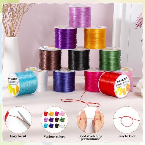 PAXCOO 12 Rolls Elastic String for Bracelets, Stretch Magic Elastic String Bead Cord Jewelry Thread for Bracelet, Necklaces, Clay Beads, Pony Beads (Assorted Colors) in Saudi Arabia