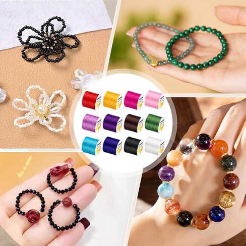 PAXCOO 12 Rolls Elastic String for Bracelets, Stretch Magic Elastic String Bead Cord Jewelry Thread for Bracelet, Necklaces, Clay Beads, Pony Beads (Assorted Colors) in Saudi Arabia
