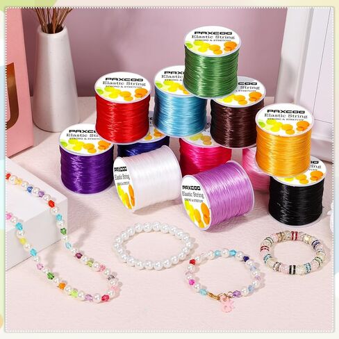 PAXCOO 12 Rolls Elastic String for Bracelets, Stretch Magic Elastic String Bead Cord Jewelry Thread for Bracelet, Necklaces, Clay Beads, Pony Beads (Assorted Colors) in Saudi Arabia
