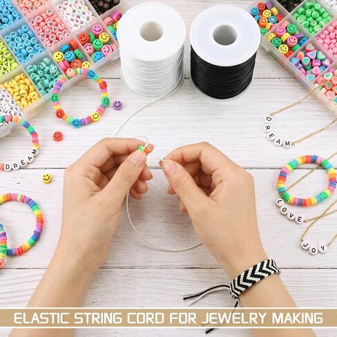 LOKEME 1mm Stretchy Bracelet String,657 FT 4 Pieces (2 Black+2 White) in Kuwait