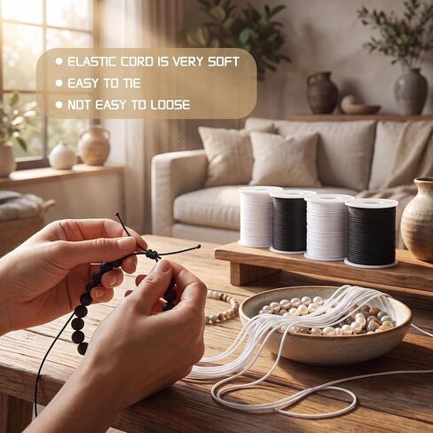 LOKEME 1mm Stretchy Bracelet String,657 FT 4 Pieces (2 Black+2 White) in Kuwait