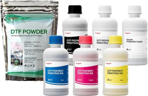 Procolored DTF Printer Ink Set, 5 Colors CMYKW 250ml Bottles, Direct to Film Transfer Ink with 250ml Nozzle Cleaning Solution & 500g DTF Powder for DTF Printer T-Shirt Printing in Kuwait