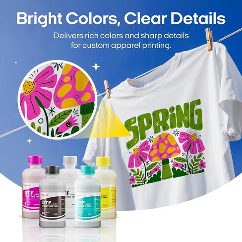 Procolored DTF Printer Ink Set, 5 Colors CMYKW 250ml Bottles, Direct to Film Transfer Ink with 250ml Nozzle Cleaning Solution & 500g DTF Powder for DTF Printer T-Shirt Printing in Kuwait